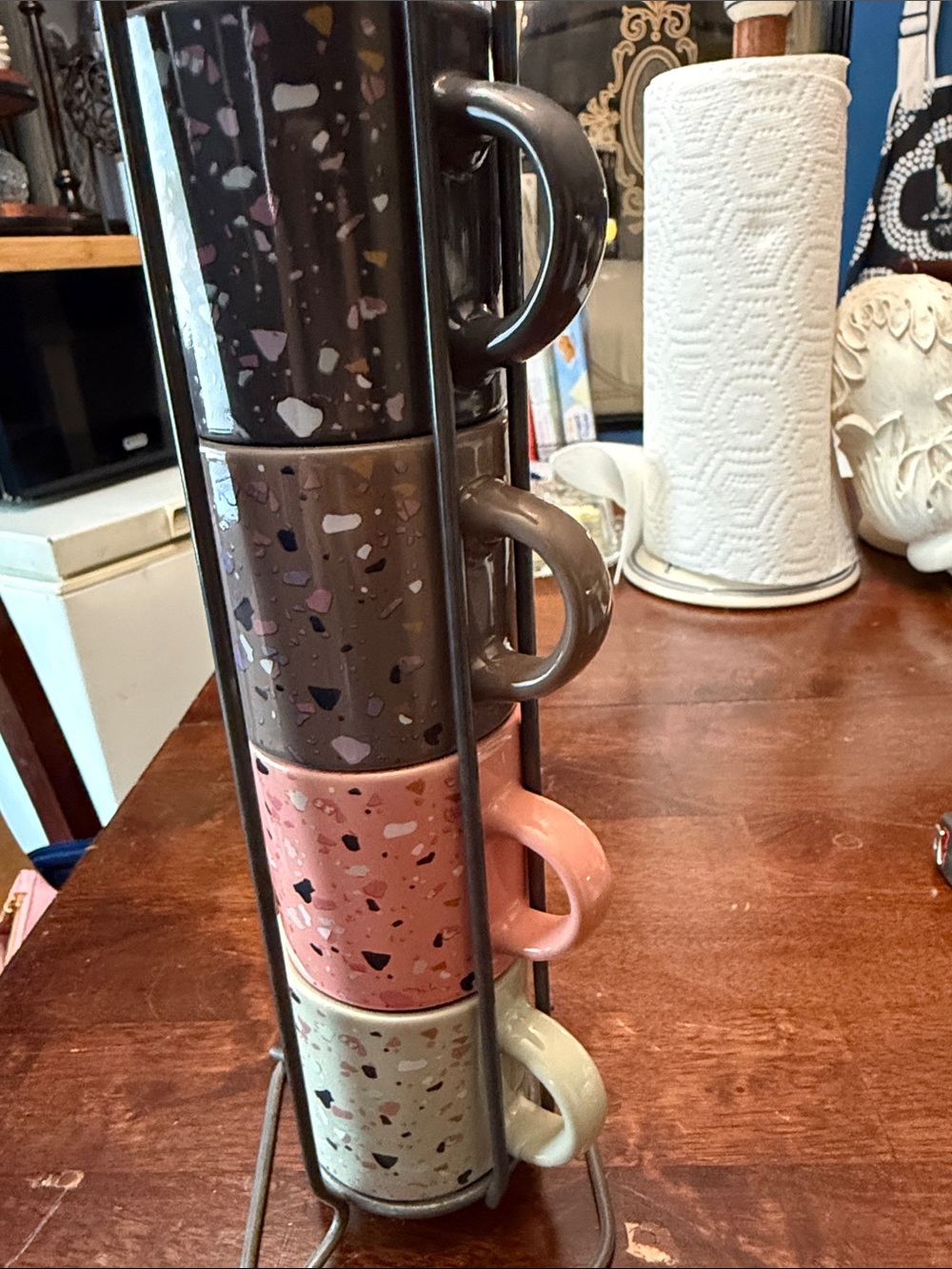 Terrazzo Stackable Ceramic Mug Set in Pink, Gray, Brown & Cream espresso mugs